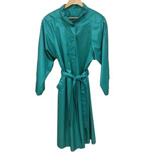 vtg JOHN WEITZ Trench Coat Rain Coat sz 14 Long Belted Korea Peacock Teal